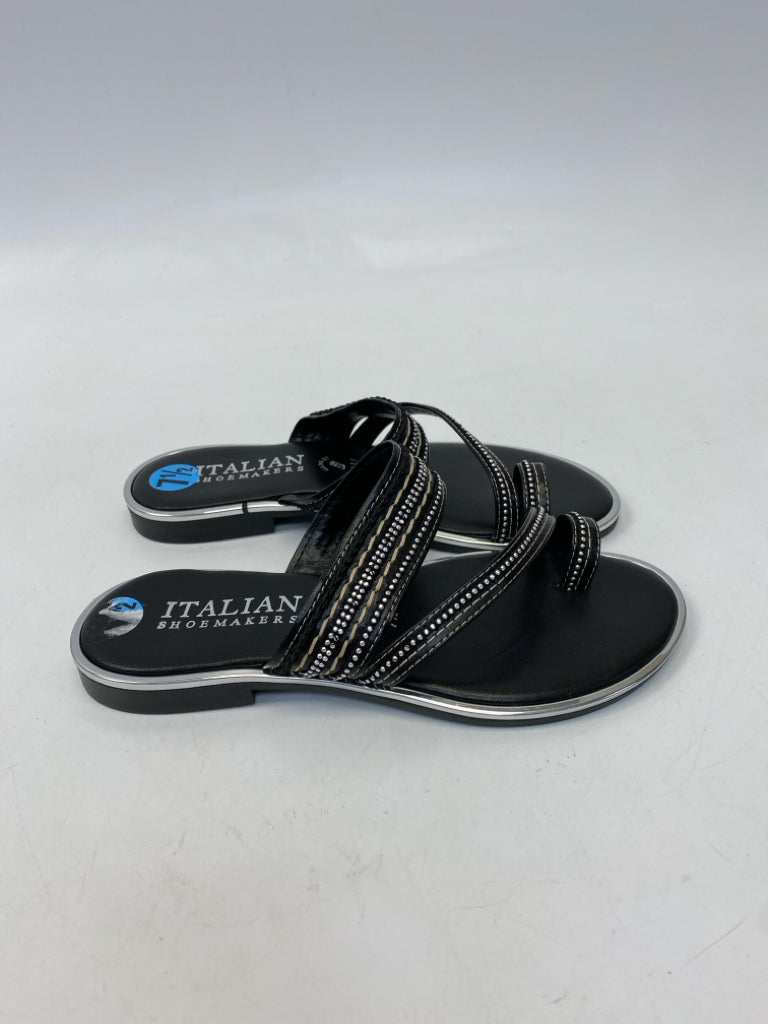 ItalianShoemaker  Size 7.5 Black Silver Beaded Sandals