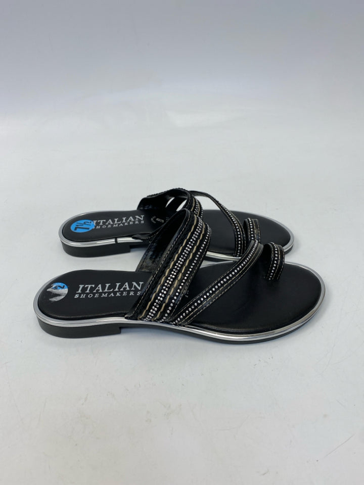 ItalianShoemaker  Size 7.5 Black Silver Beaded Sandals
