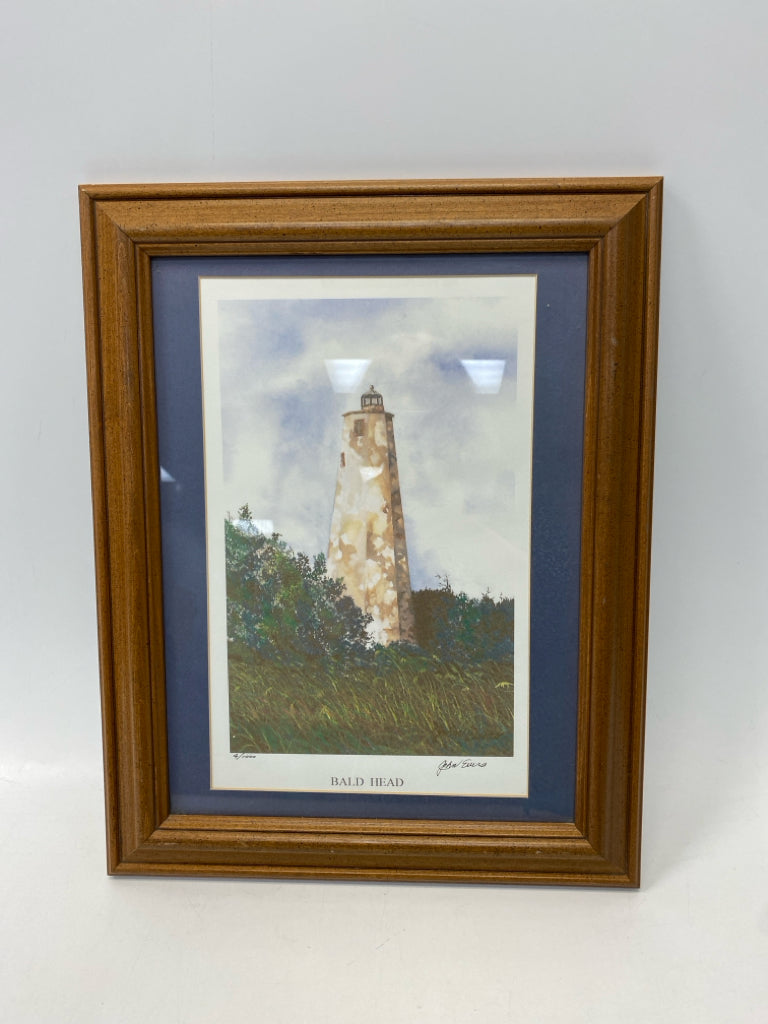 Green/White Cream Lighthouse Framed Art