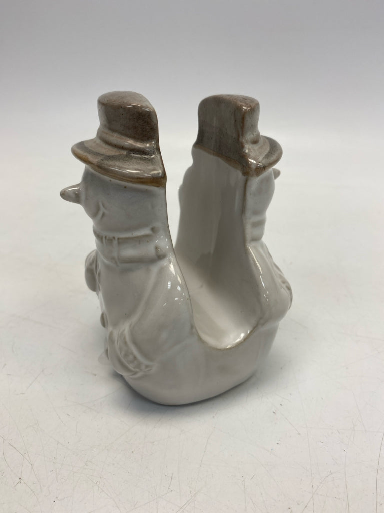 Beige Gray Snowman Ceramic Winter