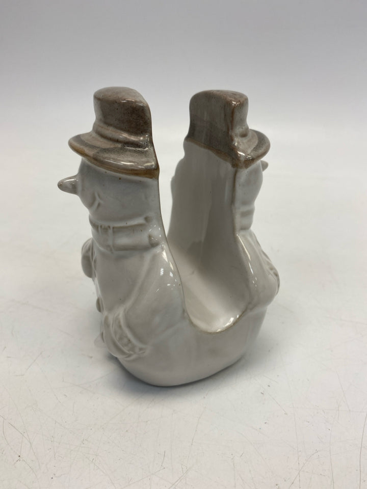 Beige Gray Snowman Ceramic Winter