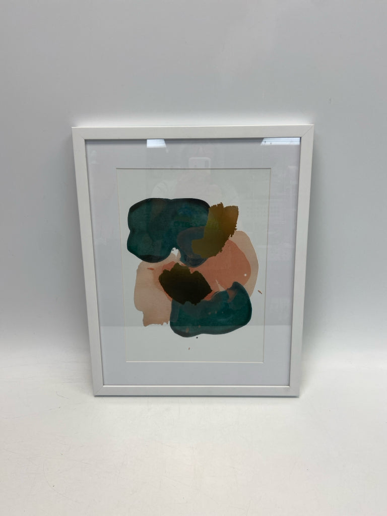 White Green/Gold Abstract Framed Art