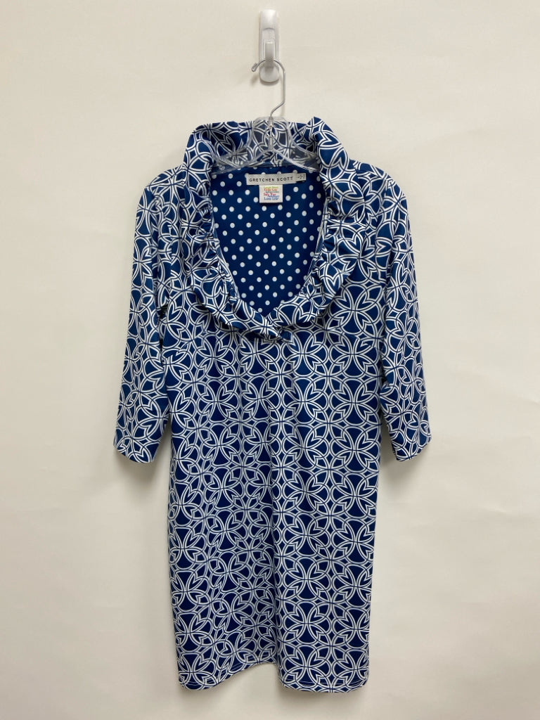 Gretchen Scott Size L Blue White Print Ladies Dress
