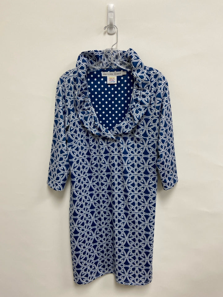 Gretchen Scott Size L Blue White Print Ladies Dress