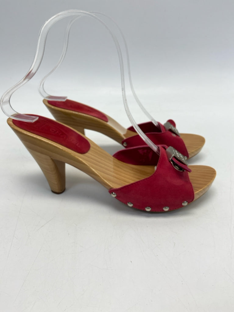 Chanel  Size 38 Dark Raspberry Buckle(s) Suede Sandals