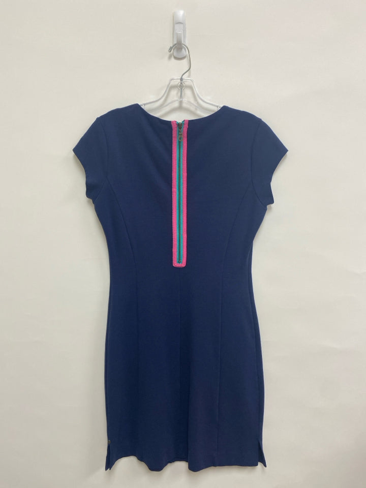 Hatley Size M Navy Aqua/Pink Embroidered V Neck Ladies Dress