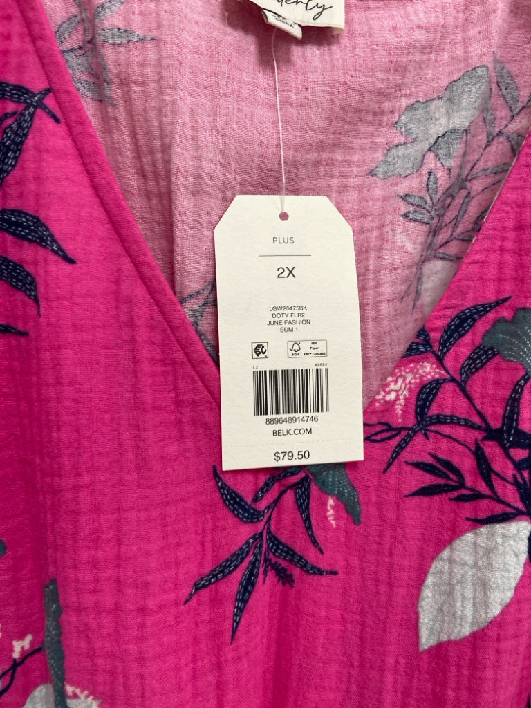NWT wonderly  SIZE  2X Fuschia Navy Flowers Plus Size Dress