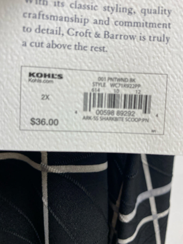NWT Croft/Barrow  SIZE  2X Black/Gray Windowpane Plus Size Top