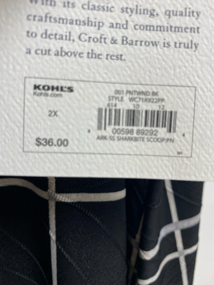 NWT Croft/Barrow  SIZE  2X Black/Gray Windowpane Plus Size Top