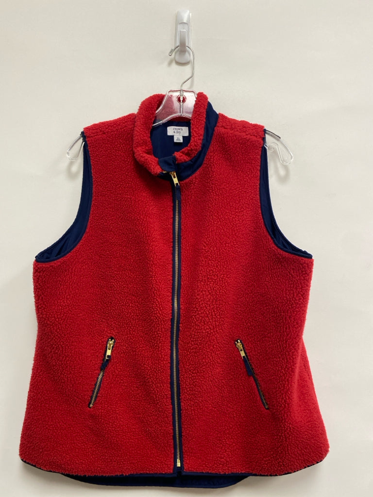 Crown &amp; Ivy Size XL Red Navy Trimmed Zip Down Fleece Ladies Vest