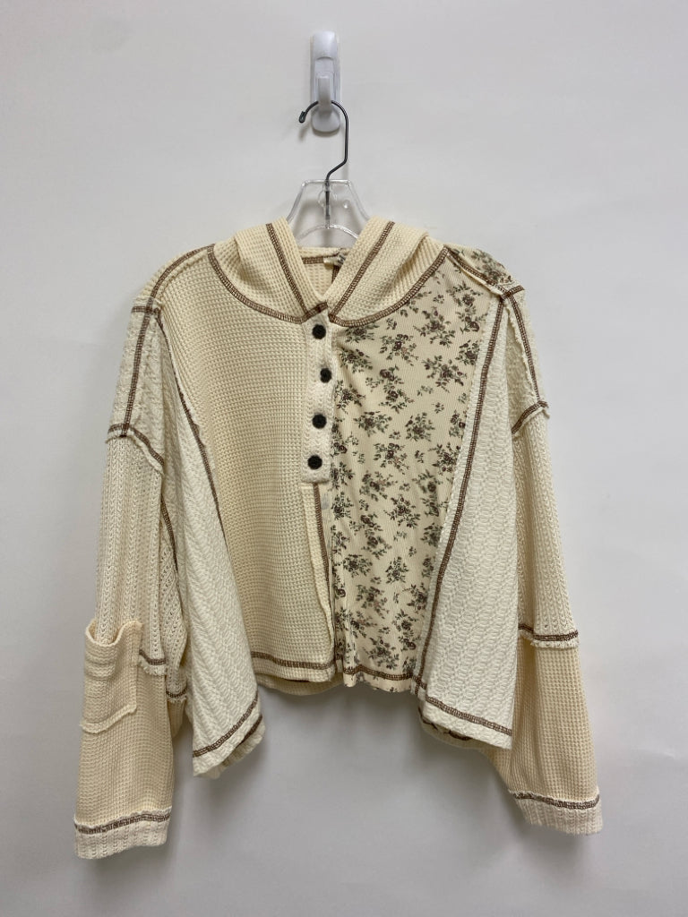 POL Size S Cream Brown/Green Floral Hooded Ladies Top