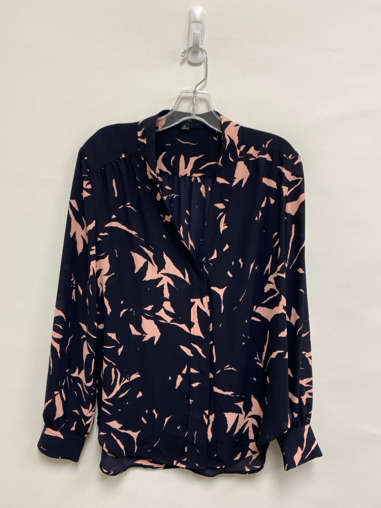 Ann Taylor Size M Dark Navy Pink Print Ladies Top