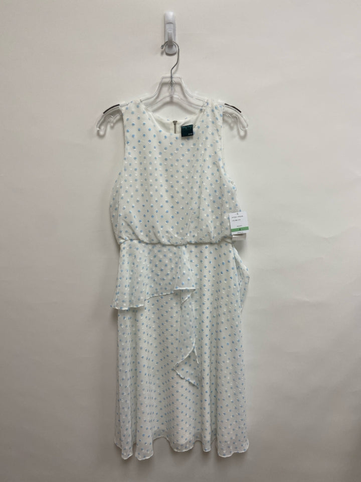 NWT Gabby Skye Size 8 White Blue Polka Dot Sleeveless Swiss Dot Ladies Dress