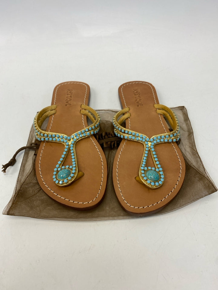 Mystique Size 10 Blue Gold Beaded Sandals