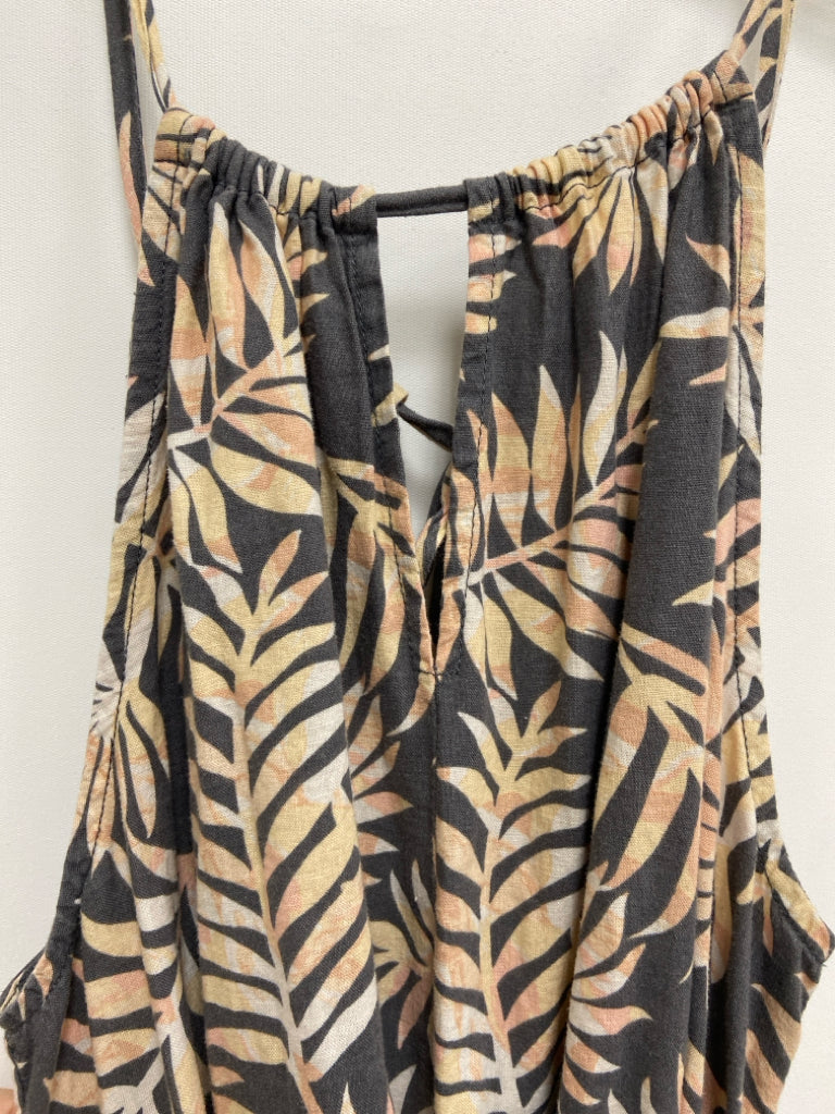 FAHERTY Size M Gray Peach/White Leaves Sleeveless Ladies Dress