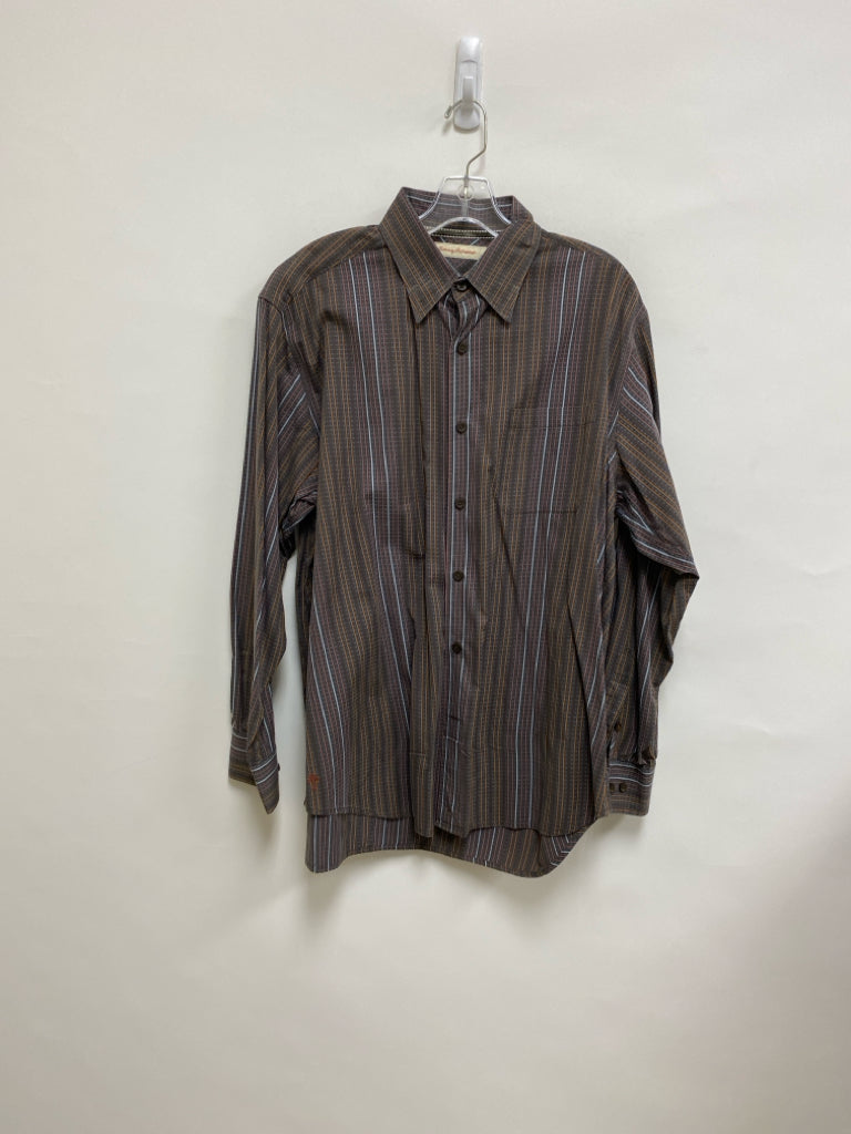 Tommy Bahama Size L Dark Brown Orange/Blue Striped Men&