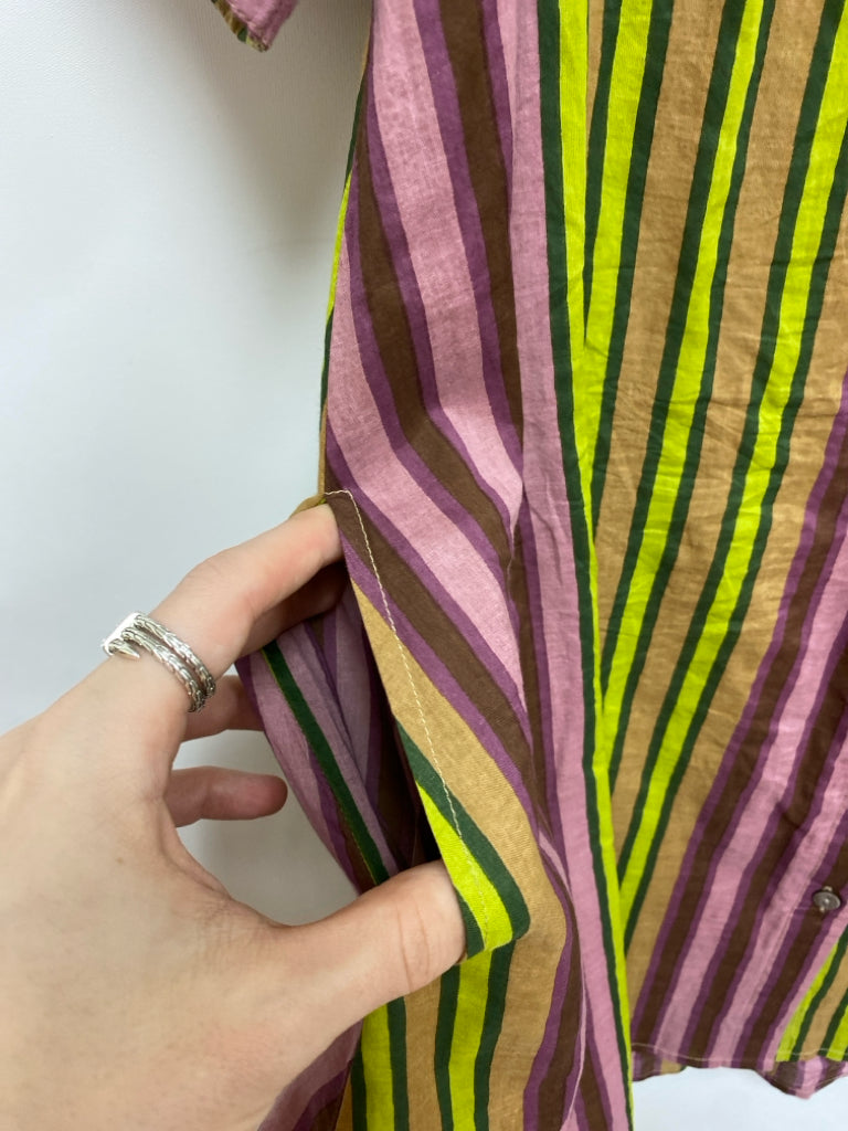 Size XS Purple/Yellow Brown Stripes Button Up Ladies Dress