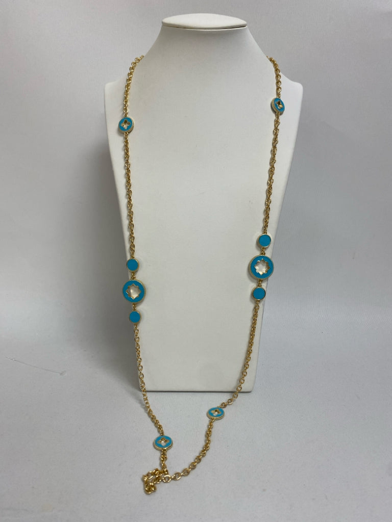 NWT Crown &amp; Ivy Teal Blue Gold Color Shapes Necklace