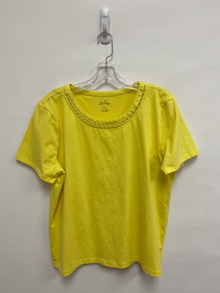 LILLY PULITZER Size XL Yellow Pearls Short Sleeve Tee Ladies Top