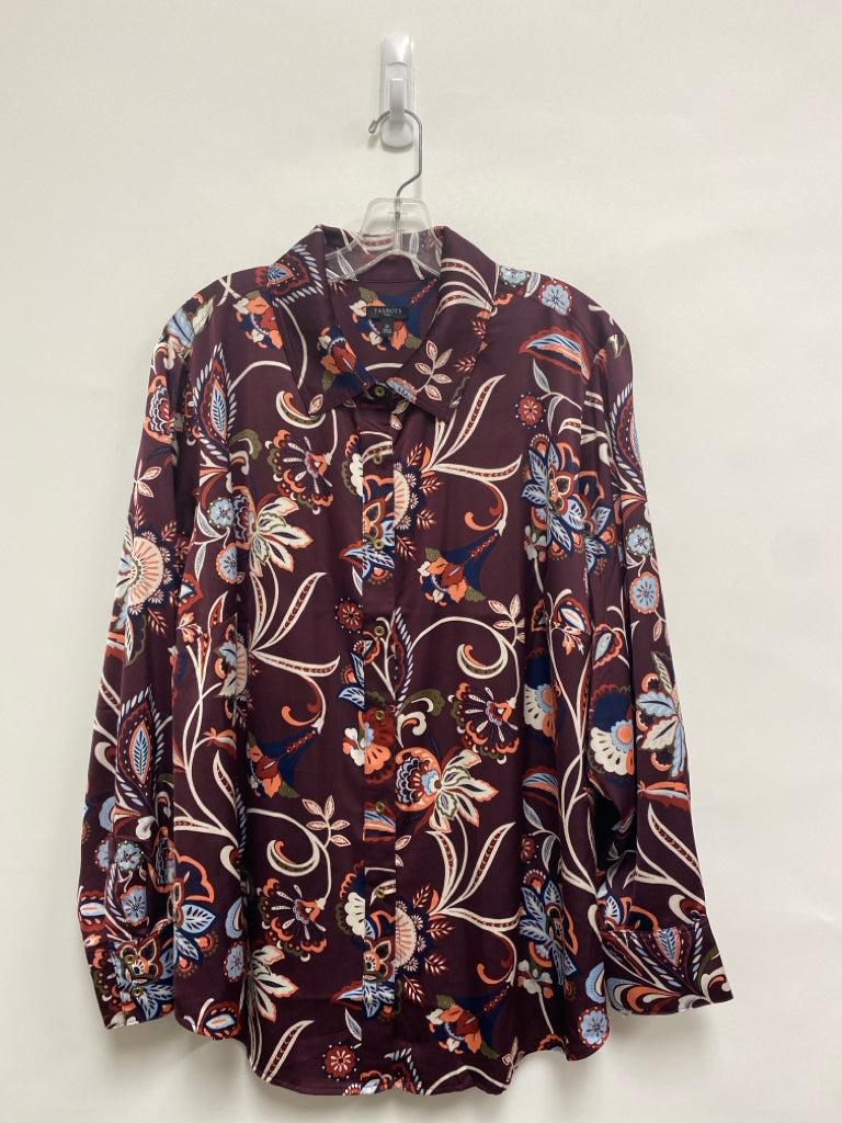 Talbots  SIZE  2X Burgundy White/Blue Flowers Plus Size Top