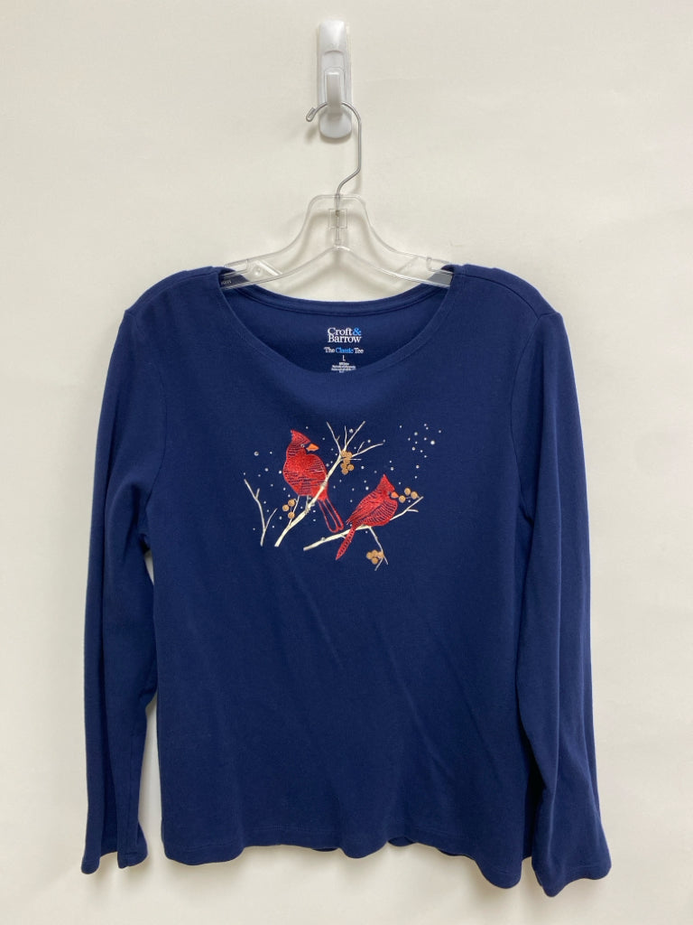 Croft/Barrow Size L Navy Red Cardinal Long Sleeve Ladies Top