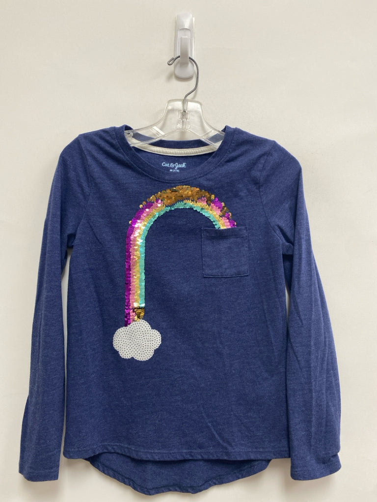 Cat &amp; Jack SIZE 7/8 Navy Rainbows Sequins Girl&