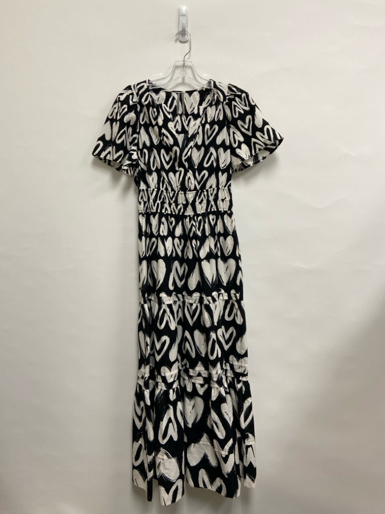 Anthropologie Size XS Black White Hearts Maxi Ladies Dress