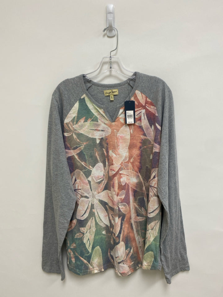 NWT Chip/Pepper Size XL Gray Pink/Green Flowers Ladies Top