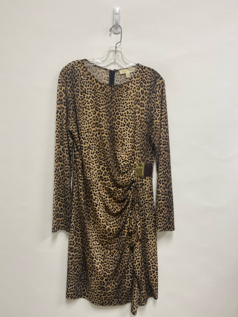 Michael Kors Size XL Beige Black Animal Print Long Sleeve Ladies Dress
