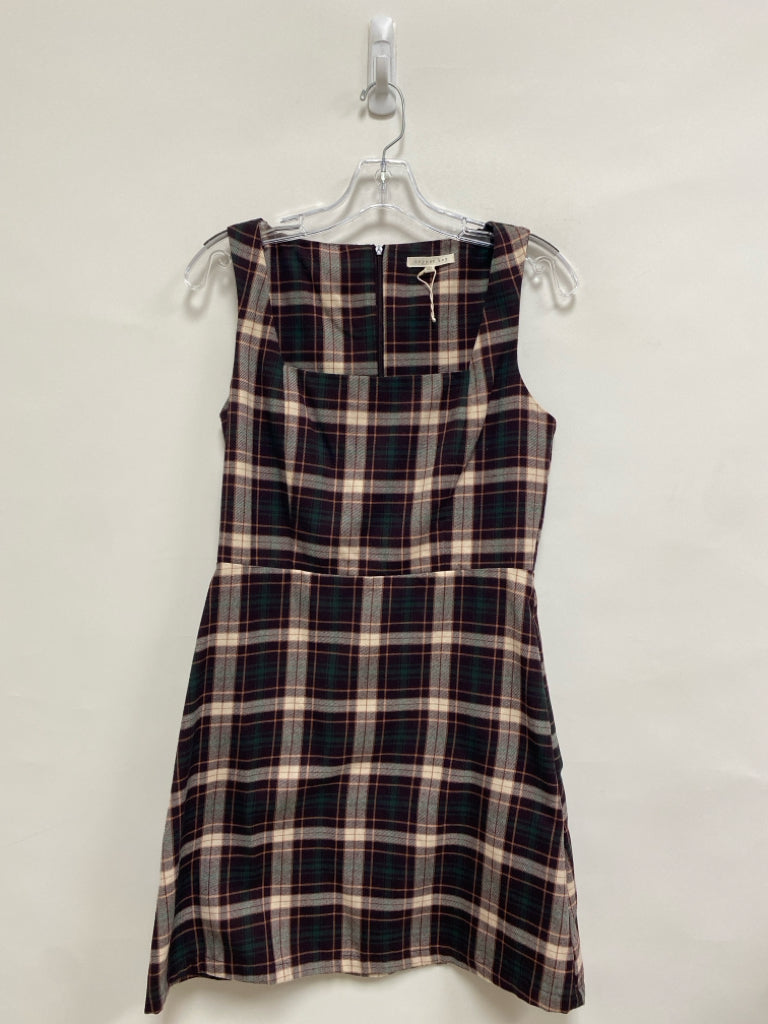 Copper Key Size S Espresso Cream/Peach Plaid Sleeveless Ladies Dress