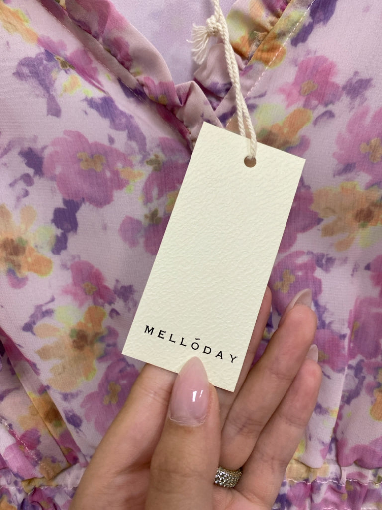 NWT MELLODAY Size M Pink Purple/Yellow Flowers Ladies Dress