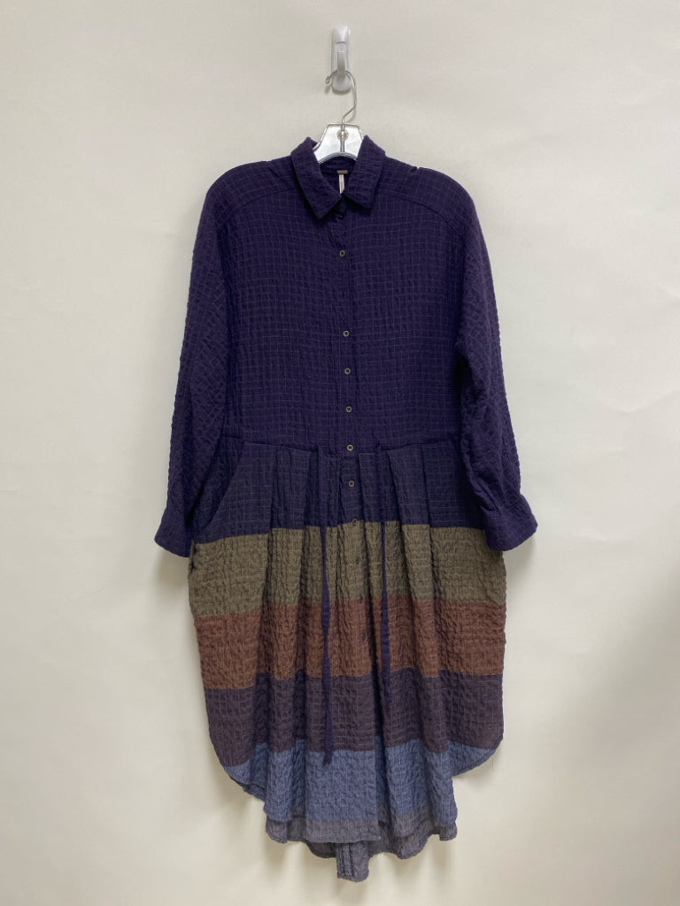 Free People Size XS Purple Beige/Multi Waffle Long Sleeve Ladies Dress