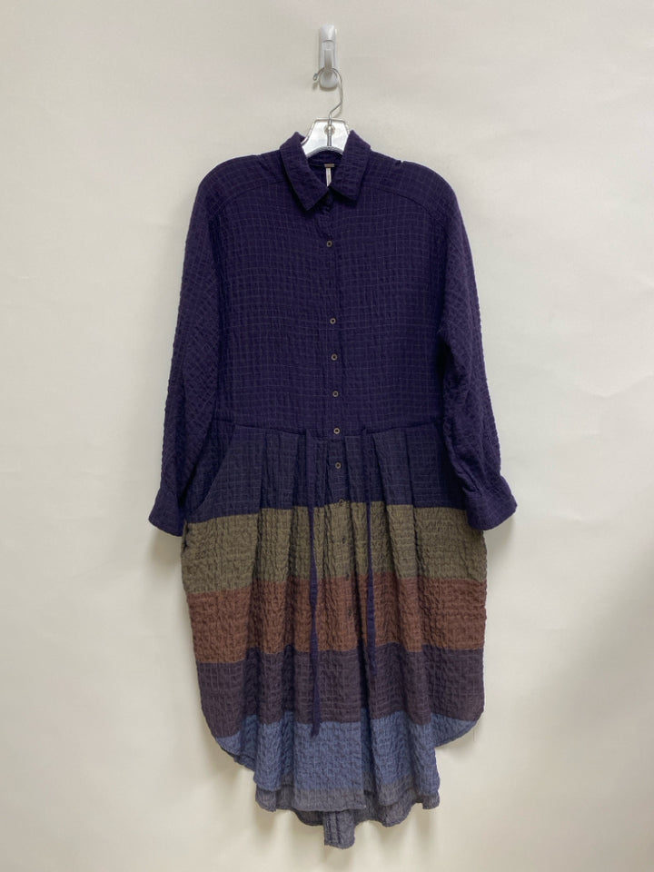 Free People Size XS Purple Beige/Multi Waffle Long Sleeve Ladies Dress