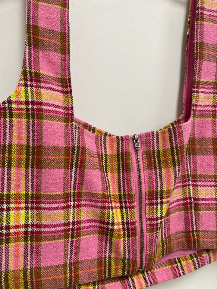 Maeve Size 12 Pink/Yellow Brown/White Plaid Tank Ladies Top