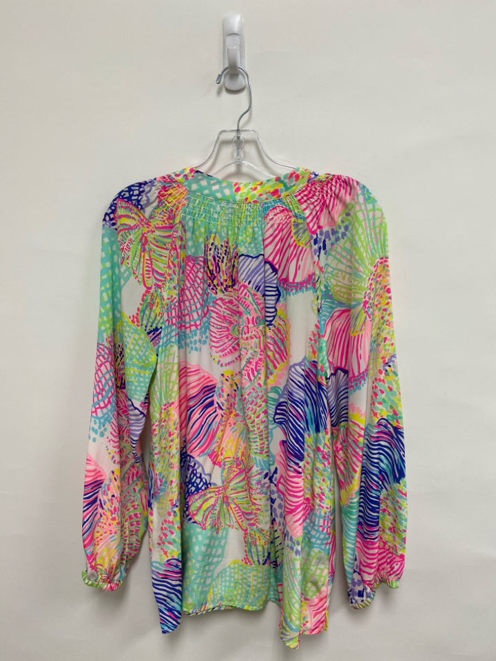 LILLY PULITZER Size L Blue Pink/Multi Print Ladies Top