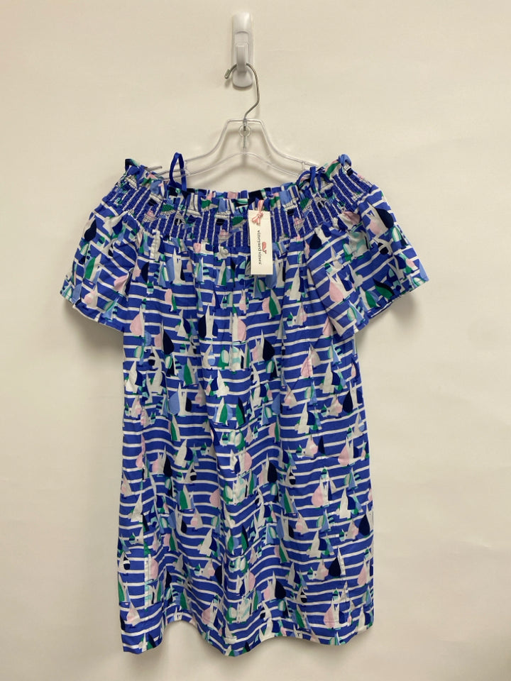 NWT Vineyard Vines Size S White Blue/Green Boats Cold Shoulder Ladies Dress