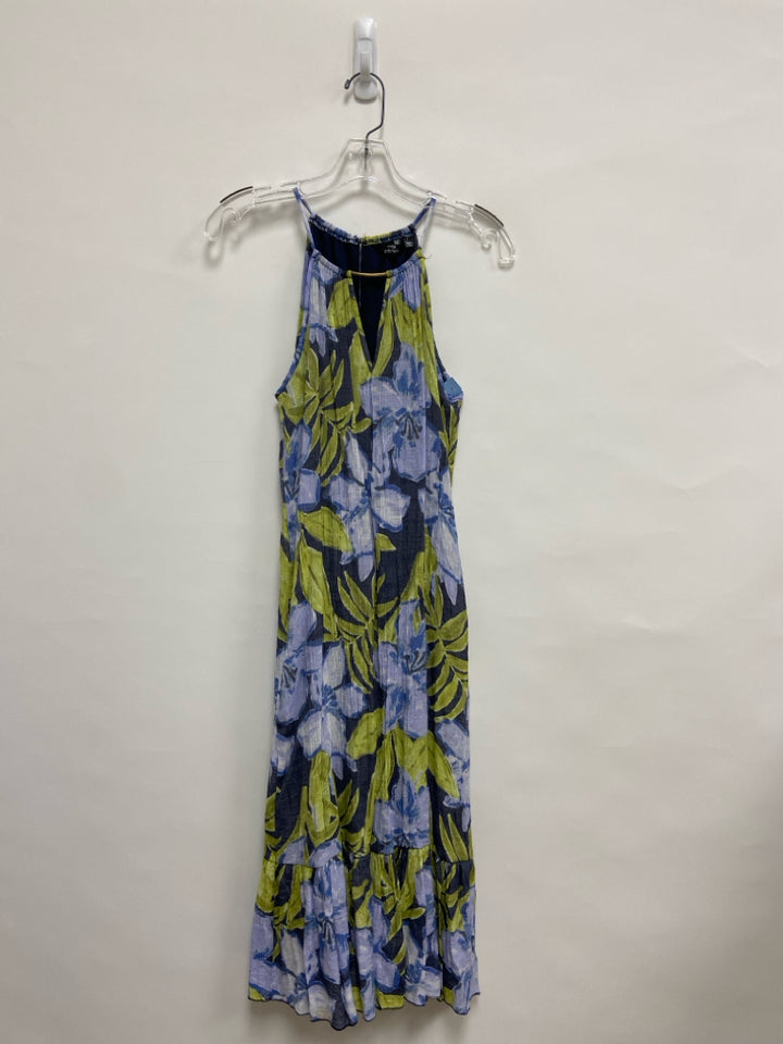 mlle gabrielle Size S Lavender Navy/Green Crinkle Sleeveless Ladies Dress