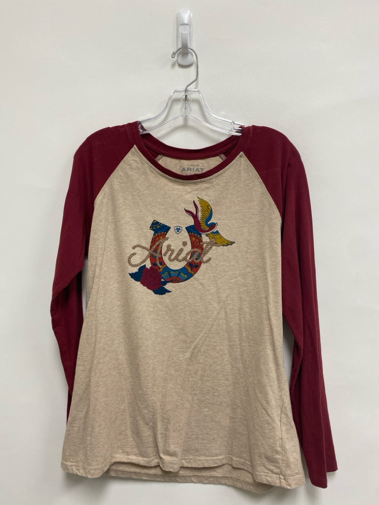 Ariat Size L Red Tan/blue Long Sleeve Tee Ladies Top