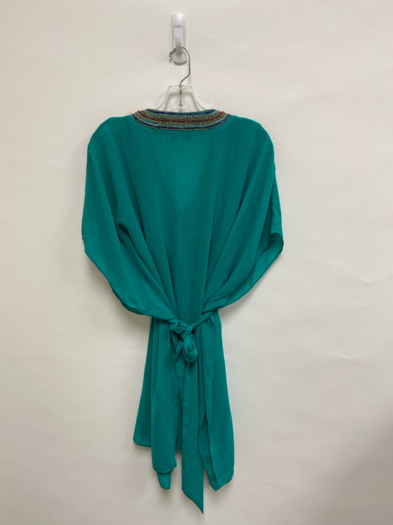 BADGLEY MISCHKA Size 2 Teal Green Multi Color Trimmed Beaded Ladies Dress