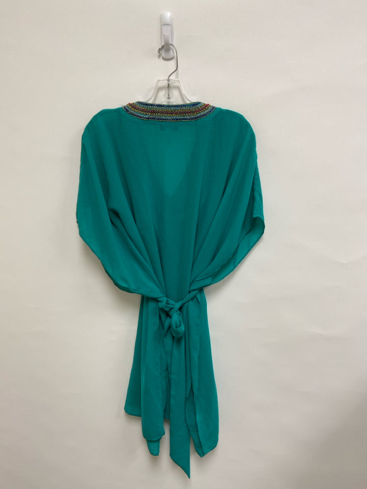 BADGLEY MISCHKA Size 2 Teal Green Multi Color Trimmed Beaded Ladies Dress