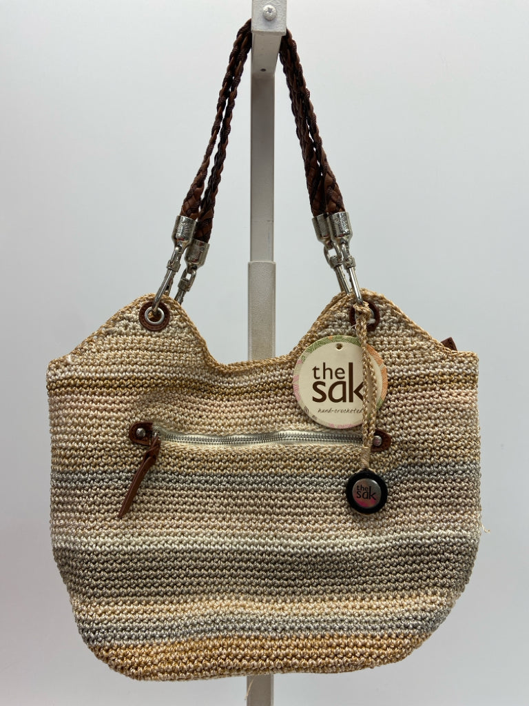 NWT Sak Tan Brown Stripe(s) Crochet Handbag