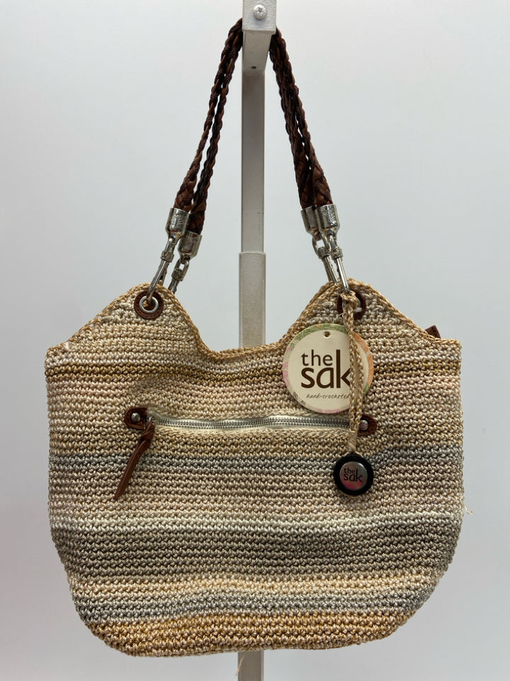 NWT Sak Tan Brown Stripe(s) Crochet Handbag