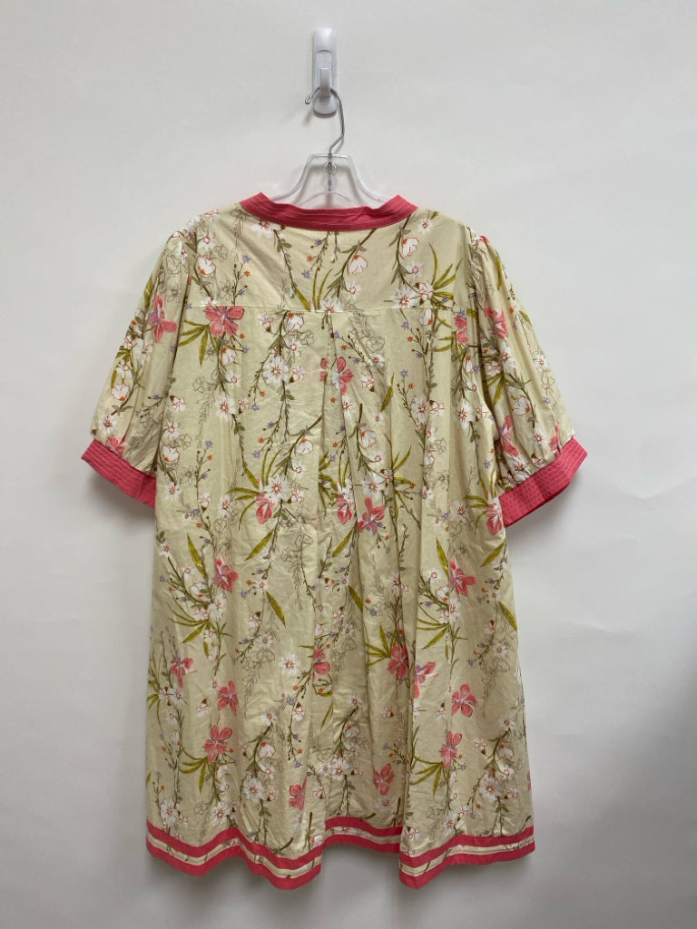 Umgee  SIZE  2X Cream/Coral Yellow/Multi Floral 3/4 Sleeve Plus Size Dress