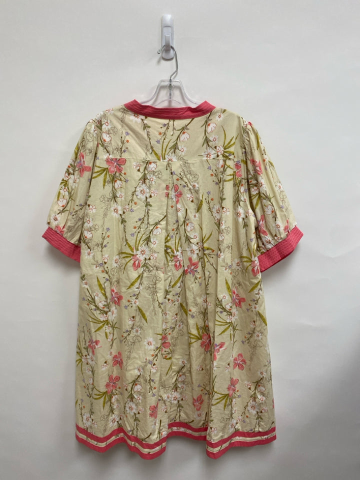 Umgee  SIZE  2X Cream/Coral Yellow/Multi Floral 3/4 Sleeve Plus Size Dress