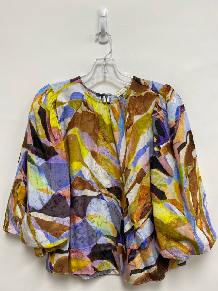 Marie Oliver Size M Mustard Purple/Brown Silk Blend Ladies Top