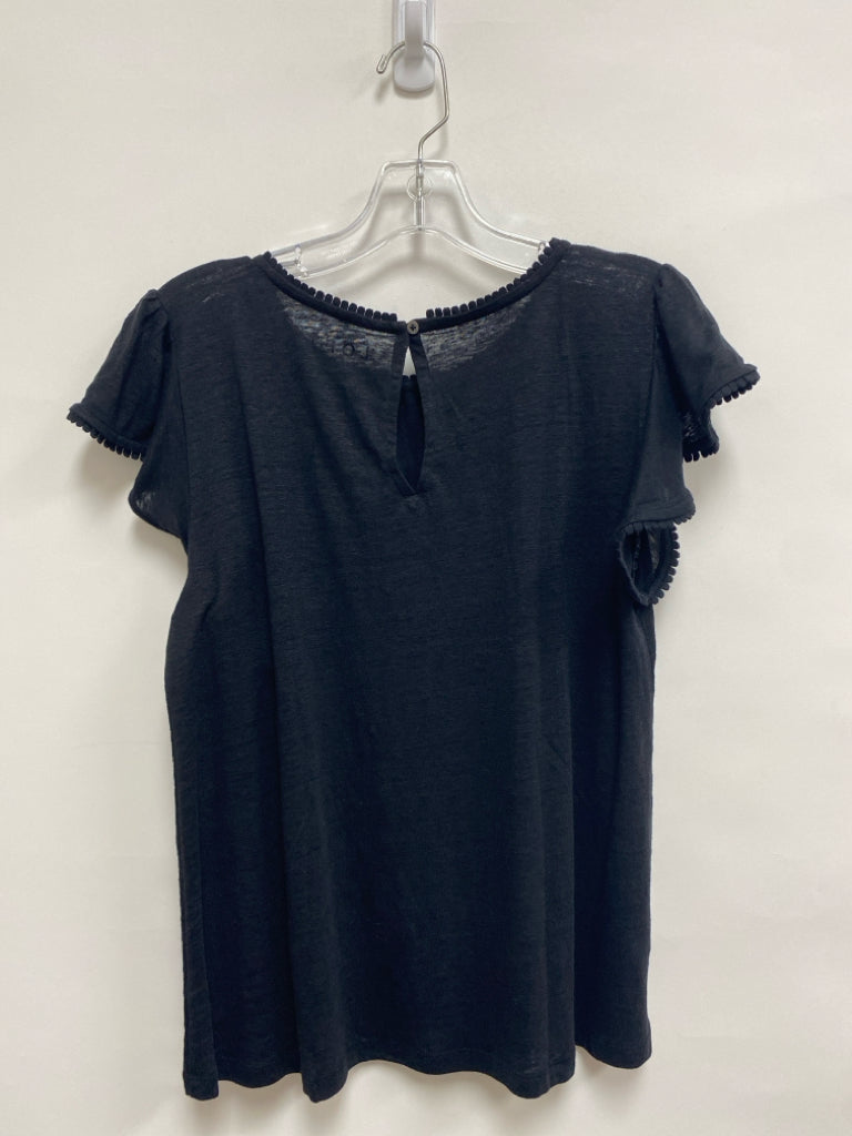NWT LOFT Size S Black Ruffles Linen Ladies Top