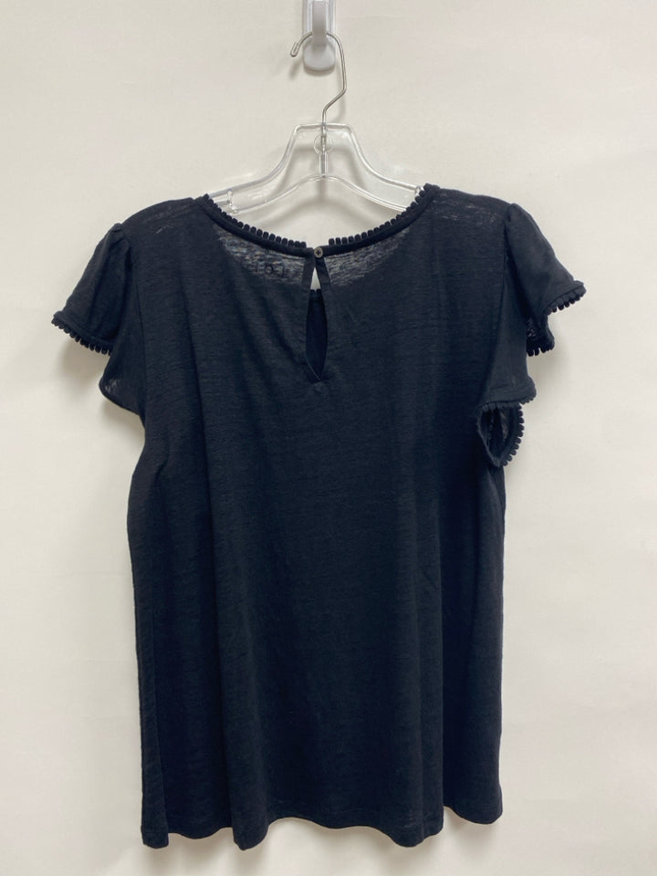 NWT LOFT Size S Black Ruffles Linen Ladies Top