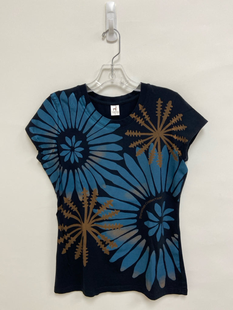 Peruvian Conn. Size M Black Tan/blue Short Sleeve Tee Ladies Top