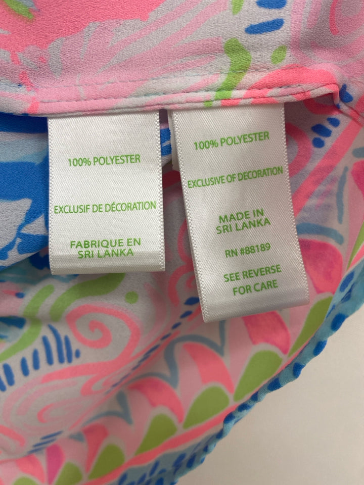 LILLY PULITZER Size S Pink/Blue White/Green Pleated Ladies Top