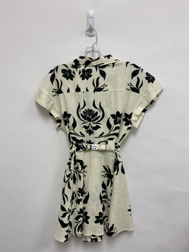 Size M Cream Black Floral Ladies Dress